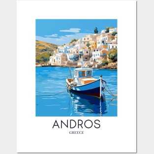 A Pop Art Travel Print of Chora Andros Island - Greece Posters and Art